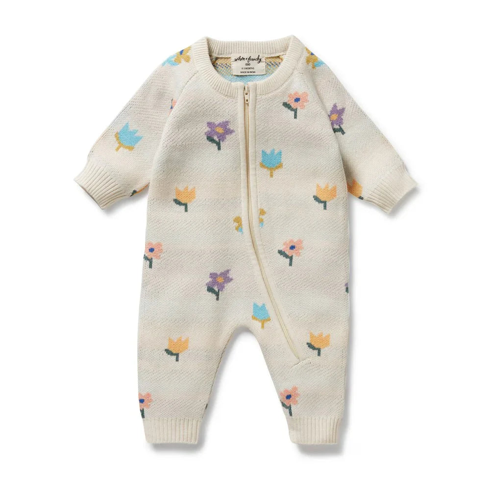 Flower Pop Organic Knitted Jacqard Growsuit