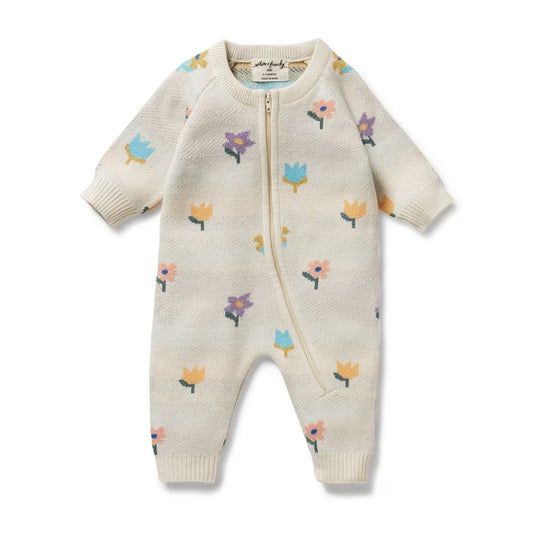 Flower Pop Organic Knitted Jacqard Growsuit