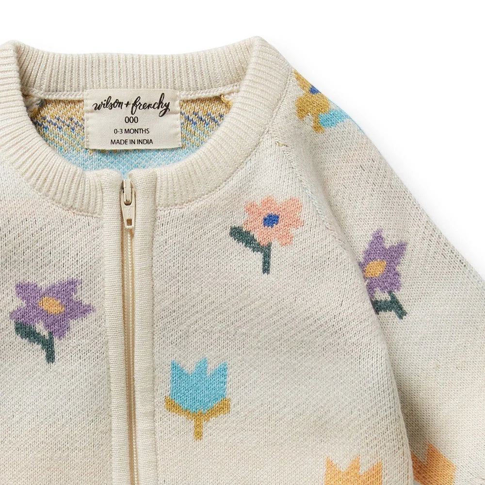 Flower Pop Organic Knitted Jacqard Growsuit