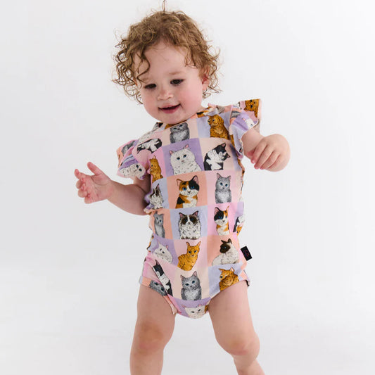 Kitty Cat Organic Short Sleeve Frill Romper