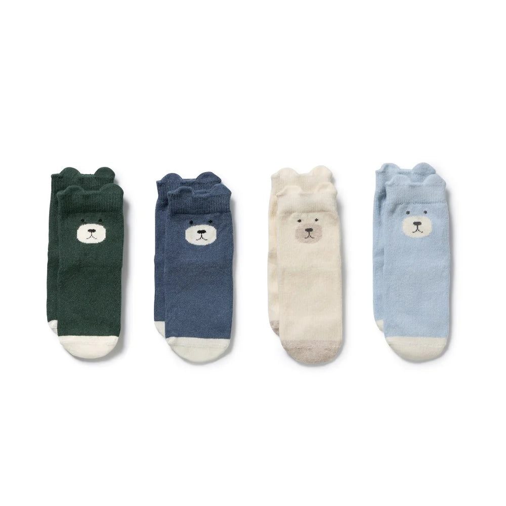 4 Pack Organic Baby Socks - Moss, Buttermilk, Storm Blue, Twilight Blue