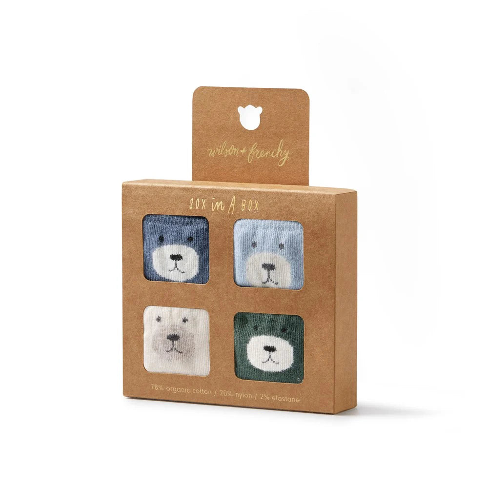 4 Pack Organic Baby Socks - Moss, Buttermilk, Storm Blue, Twilight Blue