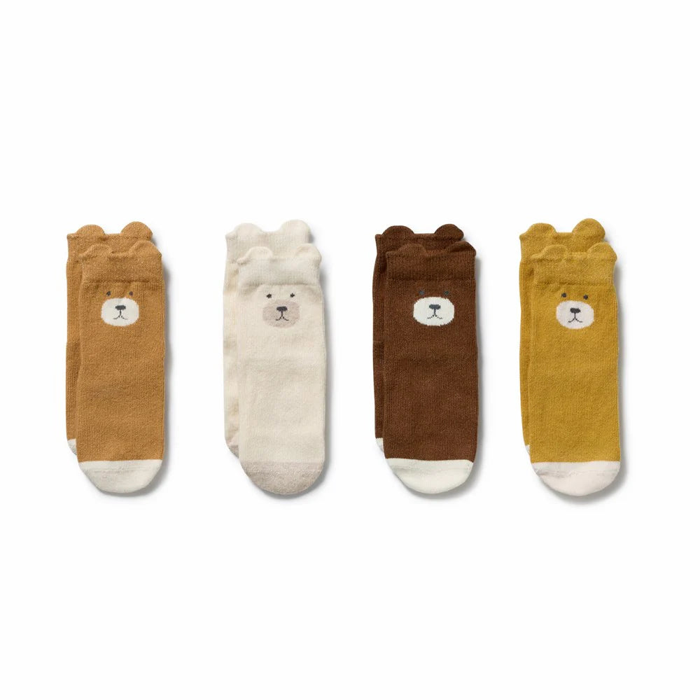 4 Pack Organic Baby Socks - Ochre, Twig, Buttermilk, Nutmeg