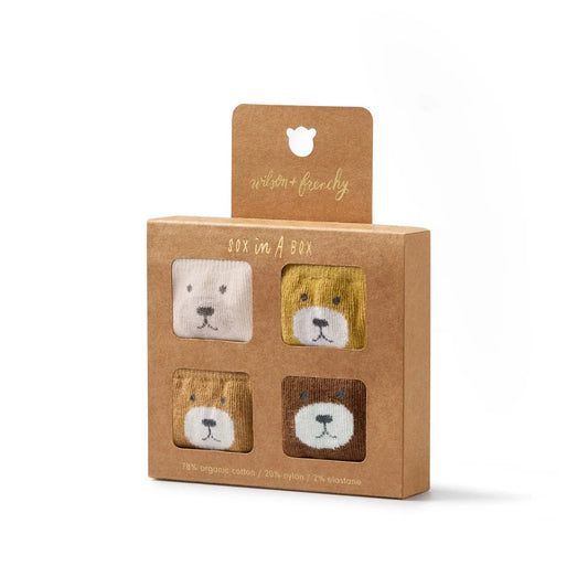 4 Pack Organic Baby Socks - Ochre, Twig, Buttermilk, Nutmeg