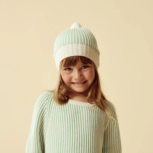 Knitted Ribbed Hat - Mint Green